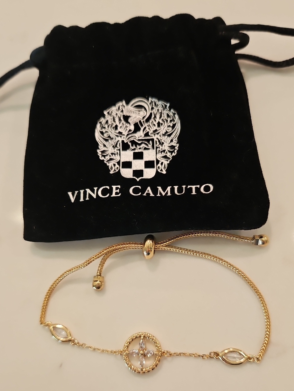 Vince Camuto Bracelet Delicate Gold Tone & Crystals With Bag (No Box)